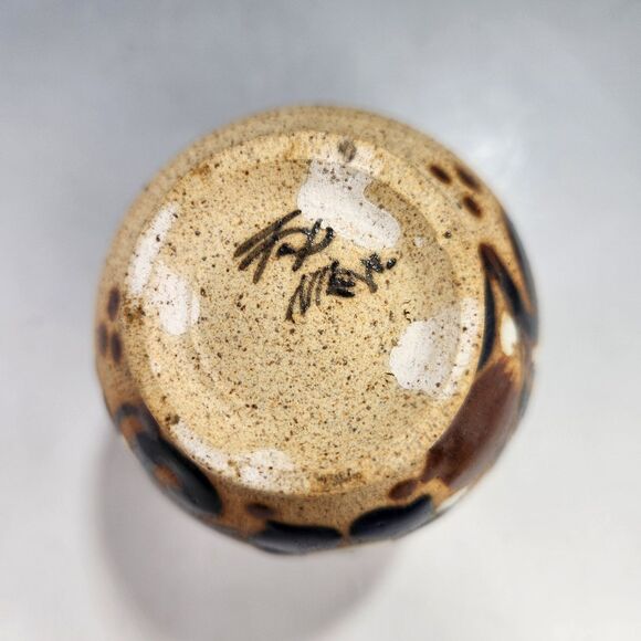 Mini Tonala Vase 4" Brush Holder Studio Pottery Hand Painted Bird Signed Mexico - Picture 11 of 11